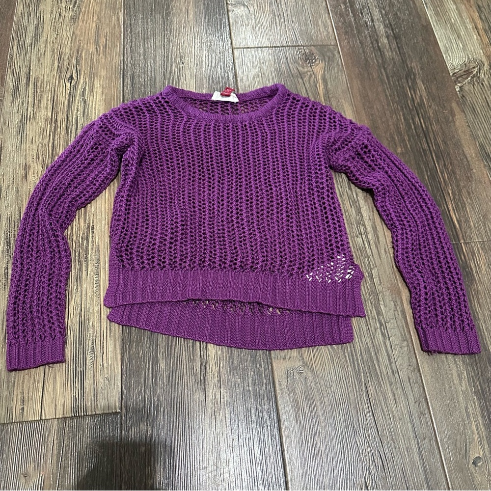 LEI Y2K purple eyelet acrylic see through sweater popover girls M pullover shirt